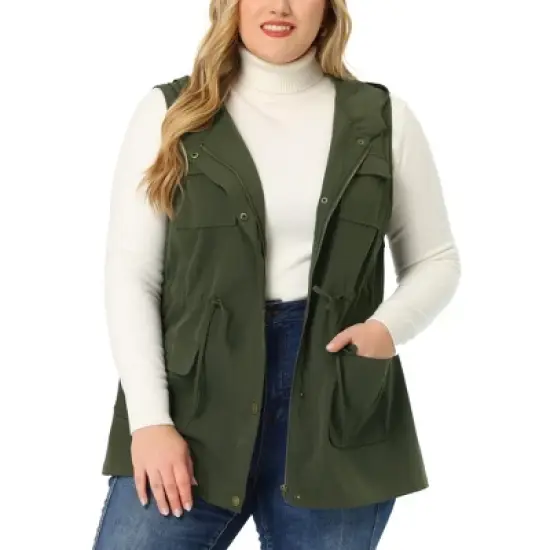 Agnes Orinda Women's Plus Size Utility Vest Sleeveless Anorak Cargo Drawstring Jacket image {6}