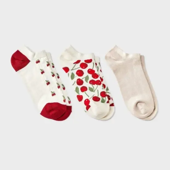 Women's Cherries 3pk Low Cut Socks - A New Day&trade; Ivory/Red 4-10 image {3}