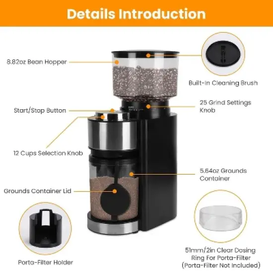 Mojgar Coffee Grinder Electric Coffee Bean Grinder with 25 Grind Settings 12 Cups Selection image {2}