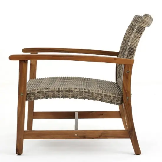 Christopher Knight Home Hampton Outdoor Acacia Wood and Wicker 6 Seater Chat Set with Fire Pit image {8}
