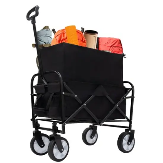 DSVIMOY Extention Collapsible Foldable Wagon Cart, Grocery Cart for for Camping Shopping Sports Gardeing Fishing, Black, 25.98"*17.32"*37.4" image {5}