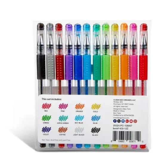 KINGART Gel Pen Set, Soft Grip, 12 Glitter Colors image {7}
