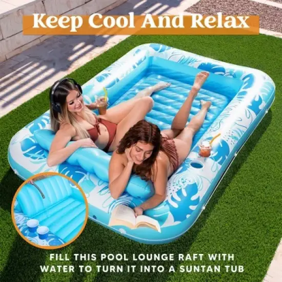 Sloosh Pool Tanning Pool Floats Inflatable Adult Float Pool Outdoor Tanning Pool Tanning Bed Extra Large with 2 Drink Holders Pool Lounger image {10}