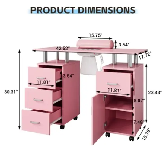 Manicure Table Nail Desk for Nail Tech, Nail Table Station with Electric Dust Collector, Nail Salon Storage Table image {1}