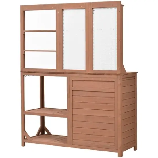 Garden Potting Bench Table Outdoor Patio Workstation with Drawer, Shelves, Cabinet, Pegboard with Hooks, Fir Wood Frame,Natural/White/Brown-ModernLuxe image {9}