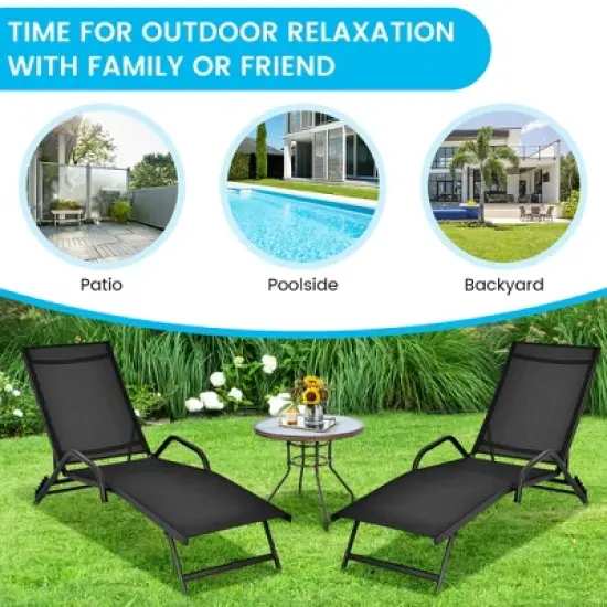 Tangkula 2PCS Outdoor Patio Chaise Reclining Lounge Chairs  w/ 5-Position Adjust Backrest image {5}