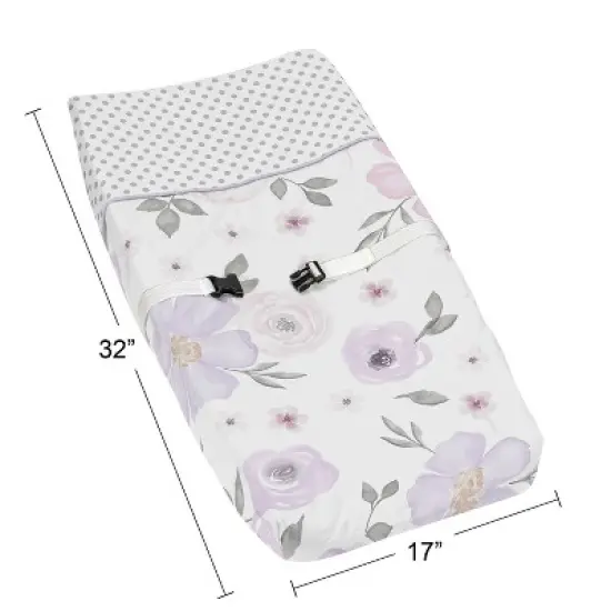 Sweet Jojo Designs Girl Changing Pad Cover Watercolor Floral Collection Lavender Purple and Grey image {3}