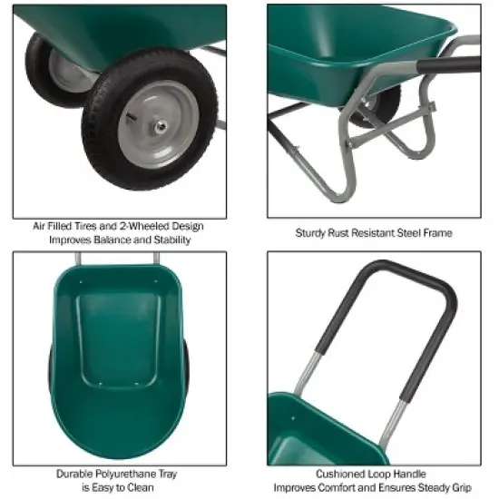 Nature Spring 2-Wheeled Garden Wheelbarrow for Residential DIY Landscaping, Lawn Care, and Remodeling image {2}