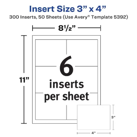 Avery Customizable Name Badge Inserts, 3" x 4", White, 300 Printable Name Tag Inserts (5392) image {3}