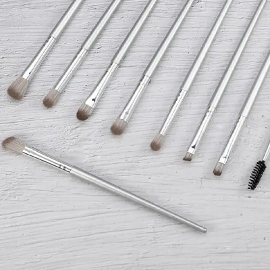 Unique Bargains Foundation Powder Concealers Eye Shadows Makeup Brushes and Storage Bag Gray Silver Tone 14 Pcs image {2}