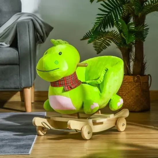 2-in-1 Plush Ride-On Toys Stroller Rocking Dinosaur with Wheels and Nursery Song-3irtyhousy image {7}