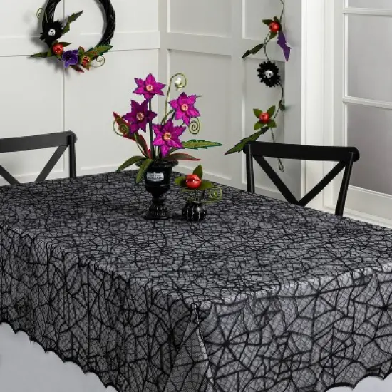 60"x84" Lace Halloween Tablecloth - Hyde and EEK! Boutique&trade;: Eerie Cobweb Design, Polyester Fabric, Festive Dining Decor image {1}