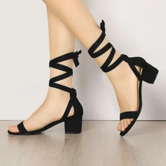 Allegra K Women's Open Toe Block Heel Lace Up Sandals image {1}