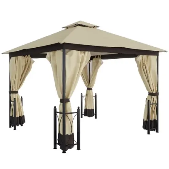 Outsunny 13' x 11' Patio Gazebo Canopy Garden Tent Sun Shade, Outdoor Shelter with 2 Tier Roof, Netting and Curtains, Steel Frame for Patio, Backyard, Garden image {7}