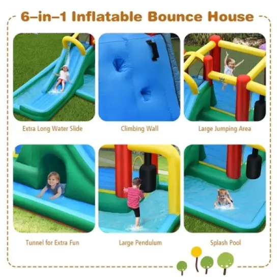 Costway Slide Water Park Climbing Bouncer Pendulum Tunnel Game with 750W Blower image {4}