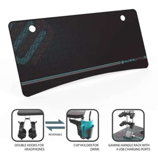 60x27 Curved Shaped Gaming Desk,27.56"D x 60"W x 30.12"H,Black image {5}