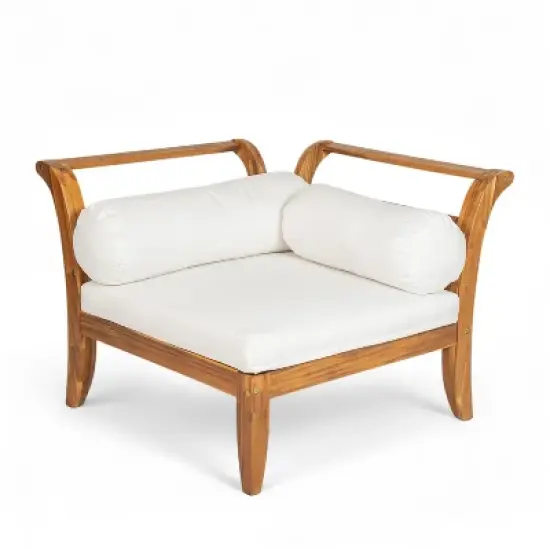 FIONECA 6-Piece Acacia Wood Patio Sofa Set, L-Shaped Modular Sectional with Daybed, Tea Table & Cushions, Teak + Beige image {12}