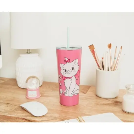 Silver Buffalo Disney The Aristocats Marie "Bonjour" Stainless Steel Tumbler | Holds 22 Ounces image {3}
