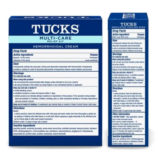 Tucks Multi-Care Relief Kit Witch Hazel Pads - 40ct & Lidocaine Cream - 0.5oz image {2}