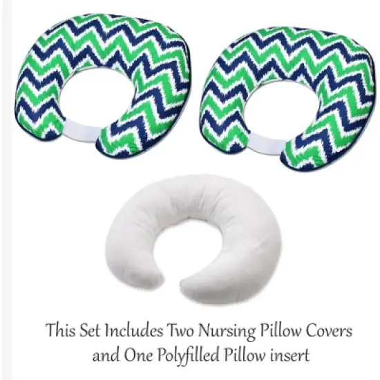 Bacati - 3 pc Chevron/Dots Navy Green Hugster Feeding & Infant Support Nursing Pillow with 2 removable zippered covers image {3}