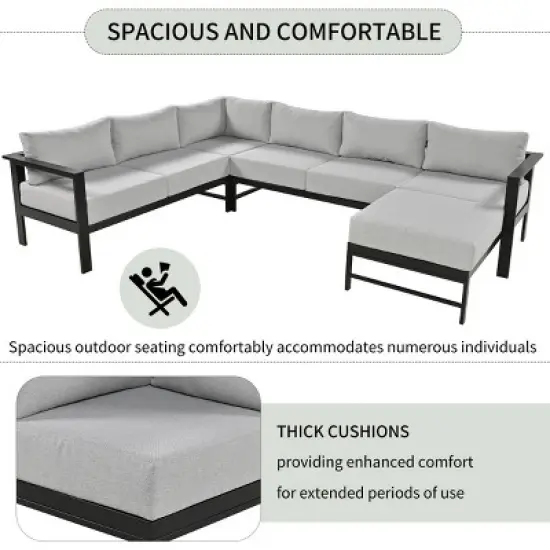 U-shaped 4-Piece Patio Sofa With Cushions,Corner Sectional Seats With Aluminum Frame,Outdoor Furniture -Maison Boucle image {3}