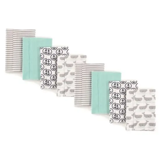 Hudson Baby Unisex Baby Cotton Flannel Burp Cloths, Gray Whale 8-Piece, One Size image {1}