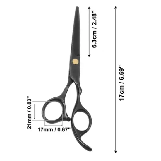Unique Bargains Men Women Stainless Steel Straight Hair Scissors for Long Short Thick Hard Soft Hair Clippers Black 6.69" 1 Pc image {1}