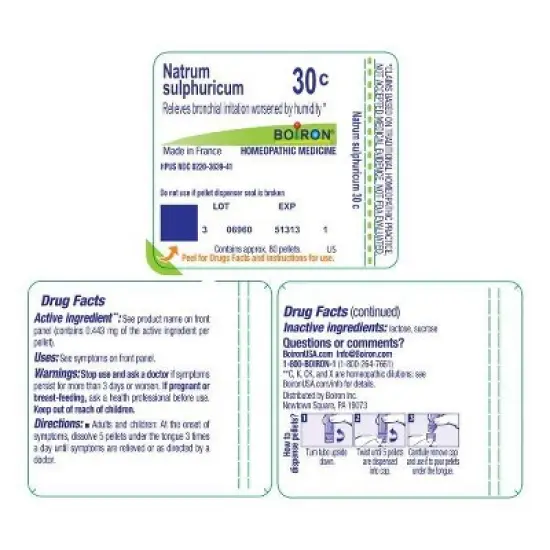 Natrum Sulphuricum 30C by Boiron Homeopathic Single Medicine For Cough, Cold & Flu  -  80 Pellet image {1}
