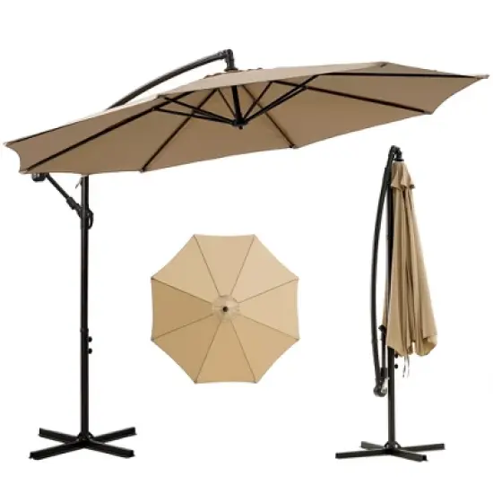 VECELO 10ft Offset Hanging Patio Umbrella with UV Protection Waterproof for Outdoor/Garden/Lawn, 8 Sturdy Ribs, Handy Crank&Cross Base, Red/Tan/White image {18}