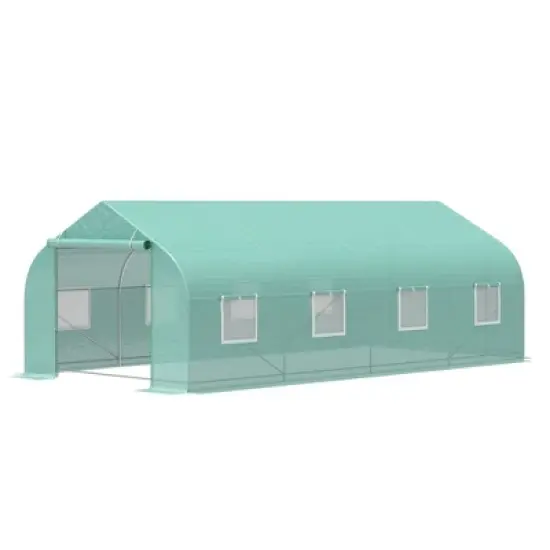 Outsunny 20' x 10' x 7' Tunnel Greenhouse Large Walk-In Warm House Deluxe High GardenHot House with 8 Roll Up Windows & Roll Up Door, Steel Frame image {3}