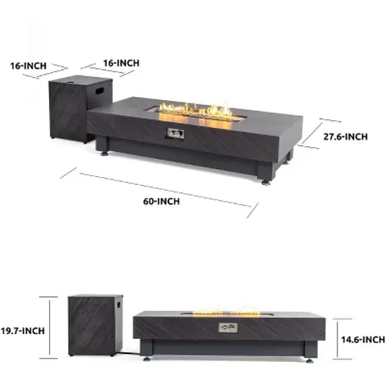 60-Inch Outdoor Gas Fire Pit Table, Modern Stone Design with Rain Cover image {4}