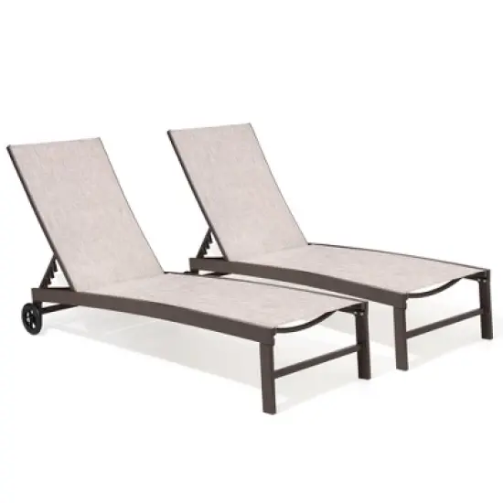 Crestlive Products Outdoor Wheel Adjustable Chaise 5 Reclinig Position Aluminum Sun Lounger image {8}
