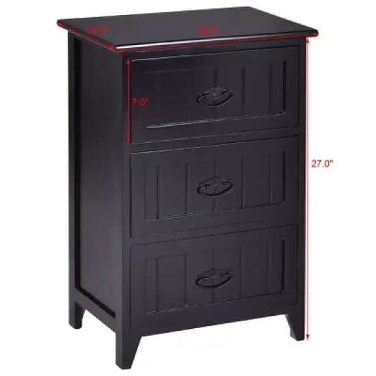 Tangkula 3 Drawers Nightstand End Table Storage Wood Side Bedside Black image {8}