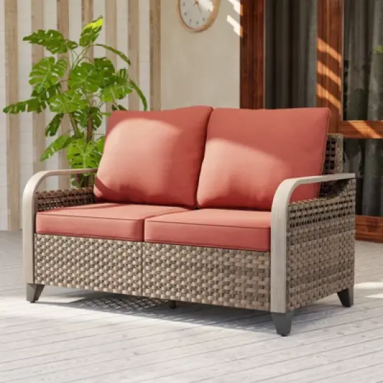 EAGLE PEAK Wicker Outdoor Patio Sofa Modern Rattan Patio Furniture Loveseat for Backyard Deck Porch Balcony, 2 Seat Loveseat image {8}