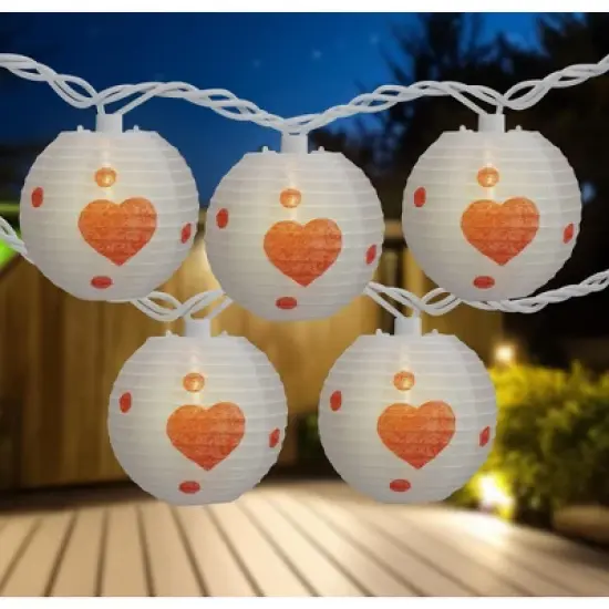 Northlight 10-Count White and Red Heart Paper Lantern Valentine's Day Lights, 8.5ft White Wire image {1}