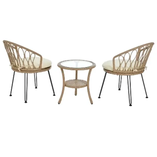 FIONECA 3-Piece Outdoor Leisure Set with 2 Rattan Chairs and Round Glass Table for Patio, Balcony, or Courtyard image {13}
