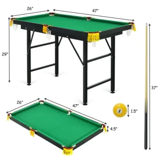 Costway 47" Folding Billiard Table Pool Game Table Indoor Kids w/ Cues Brush Chalk Green image {8}