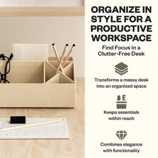 Bigso Elisa Desk Organizer with 7 Compartments &ndash; Durable Office Supply Caddy &ndash; Cream &ndash; 13x4.9x4.9in image {1}