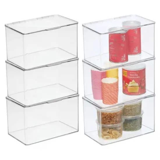 mDesign Plastic Kitchen Pantry/Fridge Storage Organizer, Hinge Lid 6 Pack, Clear image {8}