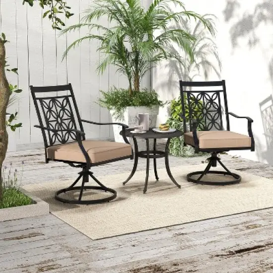 Tangkula Patio Metal Swivel Chairs Set of 4 Fabric Bistro Chairs w/ Curved Armrests image {1}