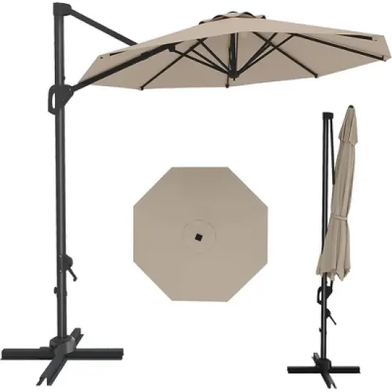 10FT Cantilever Umbrella Outdoor Patio Umbrella with Base and 360-Degree Rotation, Windproof image {10}