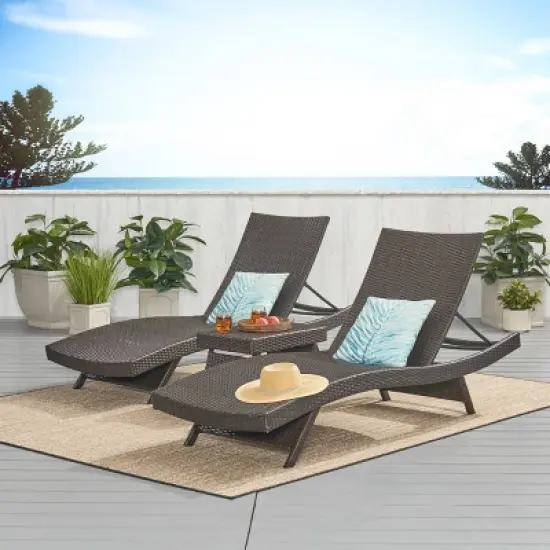 Salem 3pc Wicker Patio Adjustable Chaise Lounge Set  - Christopher Knight Home image {4}
