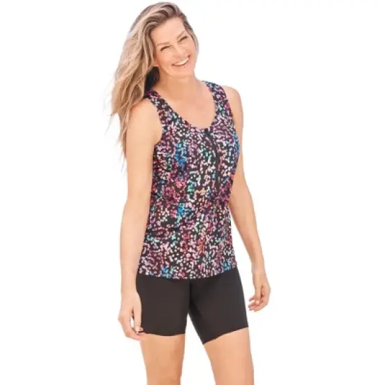 Swim 365 Women&rsquo;s Plus Size Zip Front Posture Bra Tankini Top image {1}