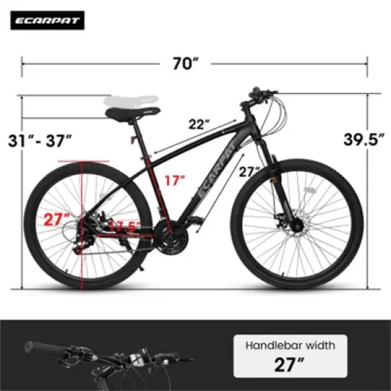 YONWAY 27 Inch Mountain Bike 21 Speed, Suspension Fork, Aluminum Frame Disc Brake, Mountain biking for both men and women image {2}