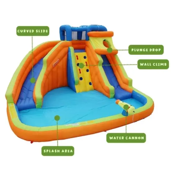 Banzai Drop Zone Outdoor Backyard Inflatable Water Park Activity Center with Blower, Slide, Climbing Wall, Water Cannon, and Splash Pool image {3}