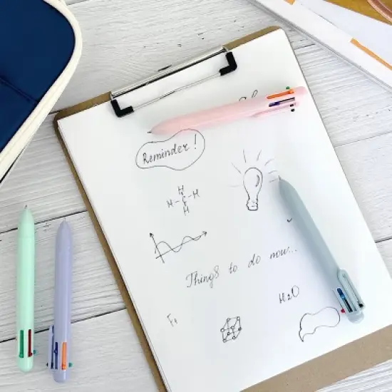 Wrapables Multi-Color 6-in-1 Retractable Ballpoint Pens for School, Office, Stationery (Set of 8), Pastel image {5}