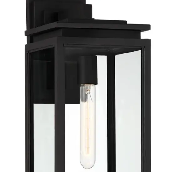Possini Euro Design Modern Outdoor Wall Light Fixture Matte Black 18" Clear Glass for Post Exterior Barn Deck House Porch Yard image {2}