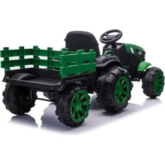 12V Kids Ride-On Tractor with Detachable Trailer, Remote Control, LED Lights, Battery Powered Farm Vehicle Toy Car Gift for Boys and Girls image {3}