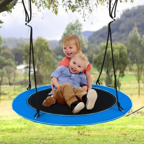 Tangkula 40" Flying Saucer Tree Swing 660 lbs Capacity Outdoor Swing with Multi-colored LED Lights - 3/8 Light Modes Hanging Round Swing Rainbow/Navy Blue image {2}