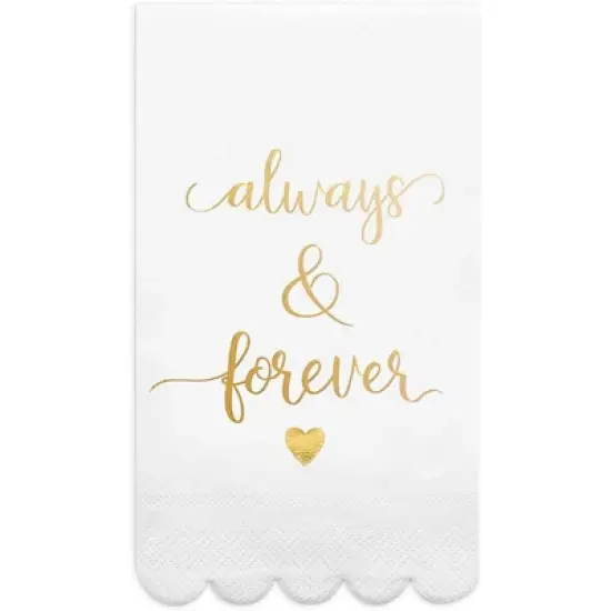 Sparkle and Bash 100 Pack White Napkins for Wedding Reception with Gold Foil Scalloped Edges, Always and Forever, 3-Ply, 4 x 8 In image {3}